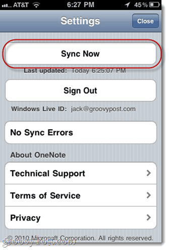 Handmatig synchroniseren iPhone OneNote