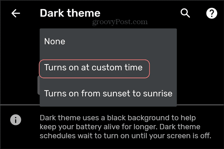 Dark Theme schema aangepaste tijd