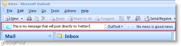 Twitter in Outlook OutTwit Outlook-vak 
