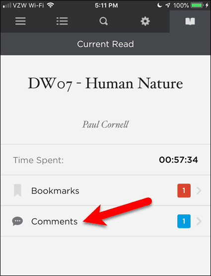 Tik op Opmerkingen in BookFusion voor iOS