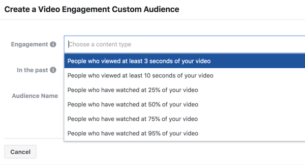 Facebook ThruPlay Optimization aangepaste doelgroep voor betrokkenheid van videoadvertenties.