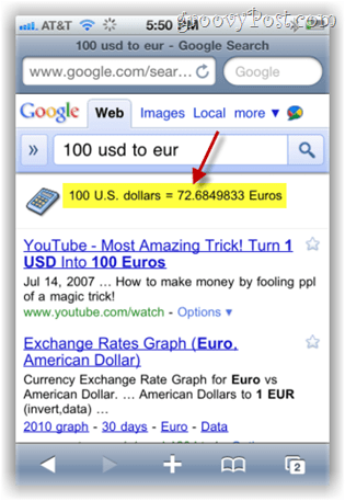 google.com zoek valuta-omzetter op mobiele iphone