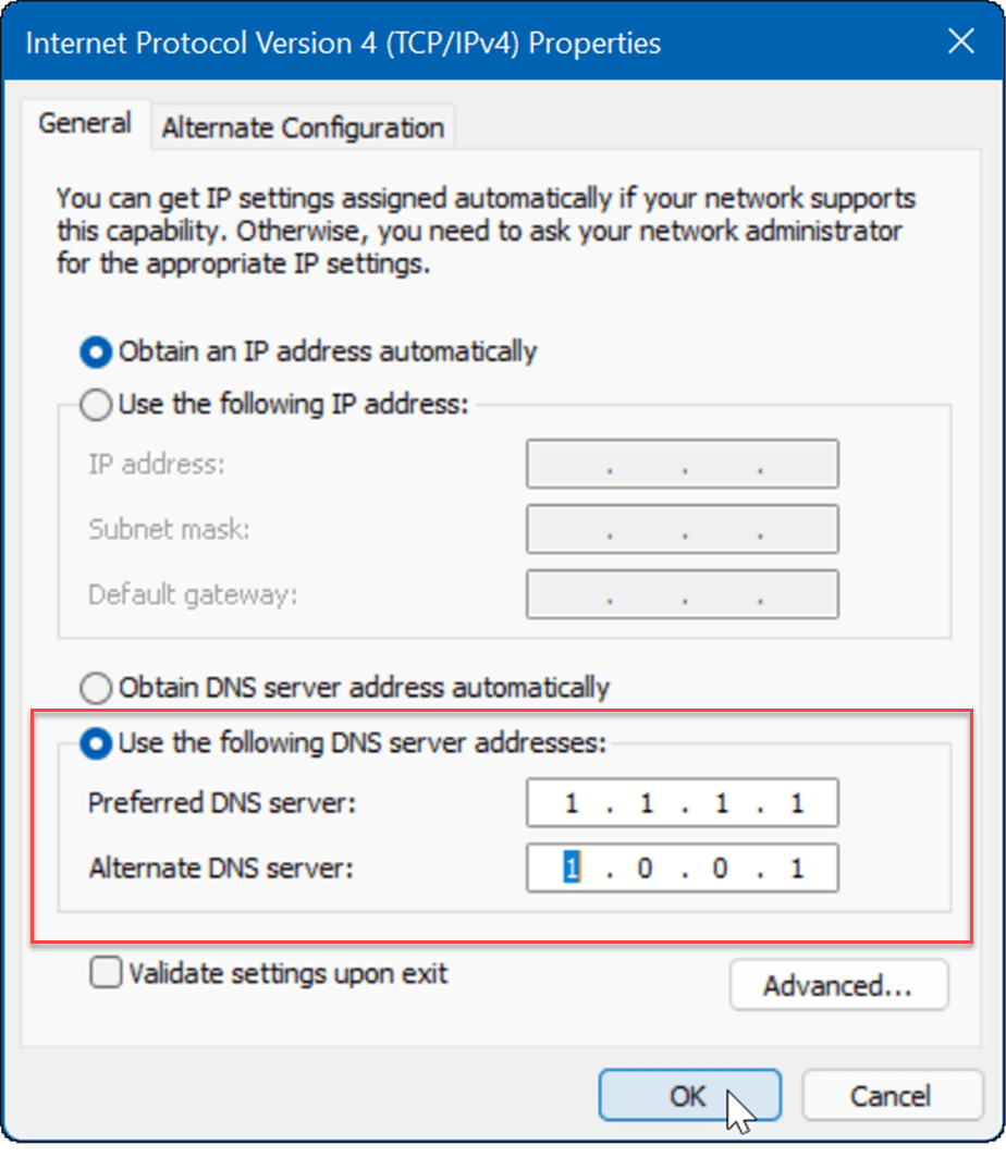 voer DNS fix traag internet in op Windows 11
