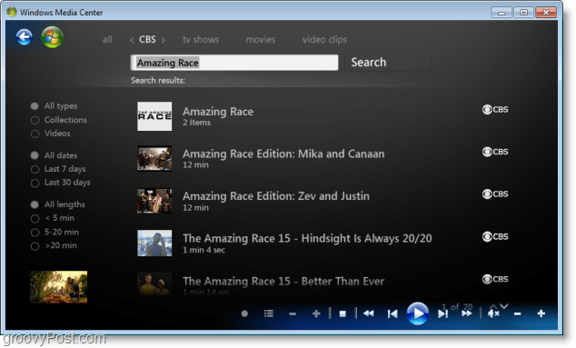 Windows 7 Media Center - hoe u kunt zoeken naar uw favoriete programma's