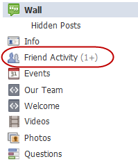 Facebook-pagina vriend activiteit