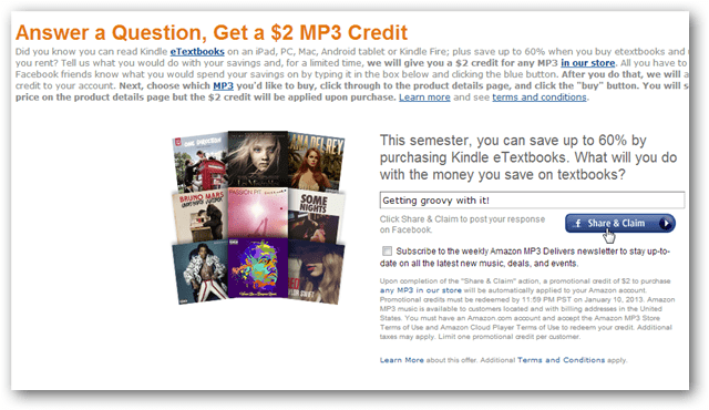 Ontvang een Amazon MP3-tegoed van $ 2 voor een Facebook-bericht
