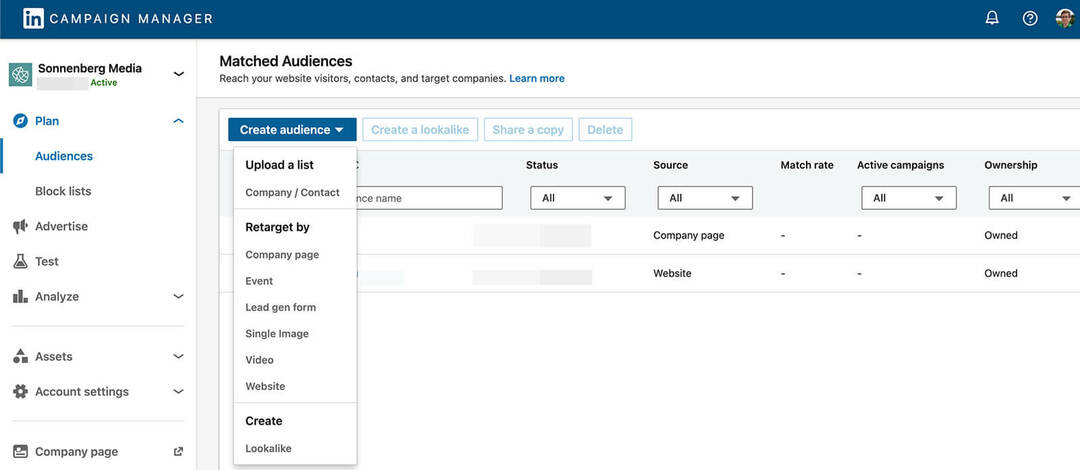 how-to-linkedin-campagnemanager-plan-targeting-creëren-lookalike-publiek-sonnenberg-media-step-2