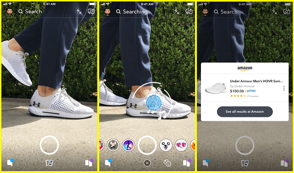 Snapchat test een nieuwe manier om rechtstreeks vanaf de Snapchat-camera naar producten op Amazon te zoeken.