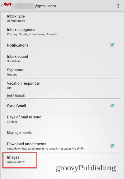 Afbeeldingen van externe afbeeldingen van Gmail Android