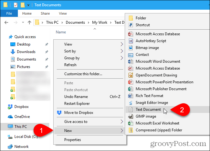 Ga naar Nieuw> Tekstdocument in Windows Verkenner