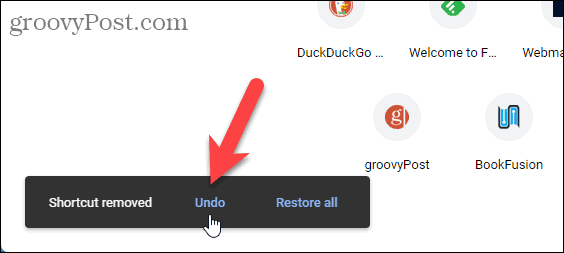 Maak het verwijderen van de snelkoppeling op de Chrome-pagina Nieuw tabblad ongedaan