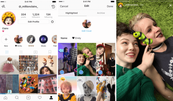 Met Instagram Stories Highlights kunnen gebruikers eerdere verhalen selecteren en groeperen in verzamelingen met namen.