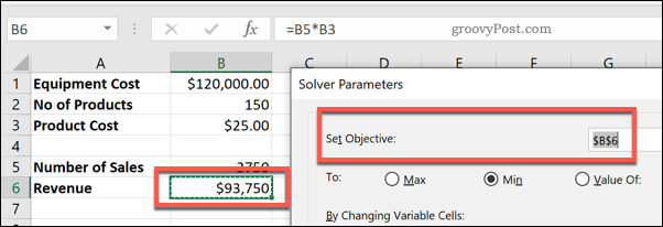 De Set Objective cel in Solver voor Excel