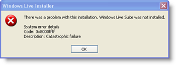 Windows Live Installer-systeem Foutcode: 0x8000ffff - Catastrofale fout