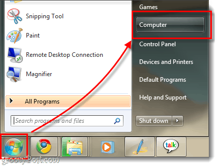 Windows 7 mijn computermenu en toont startmenu orb