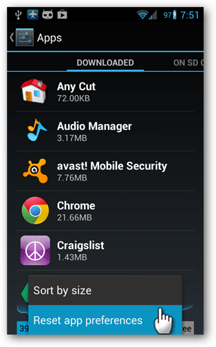Reset alle app standaard bestandsassociaties voor Android 4.2+