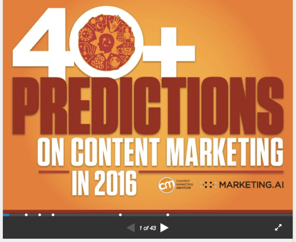 Content Markting Institute heeft een SlideShare geplaatst die is gebaseerd op een populair voorspellingsbericht.