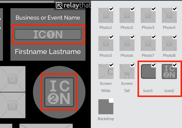 Upload uw logo naar de Icon1- of Icon2-miniatuur in RelayThat.