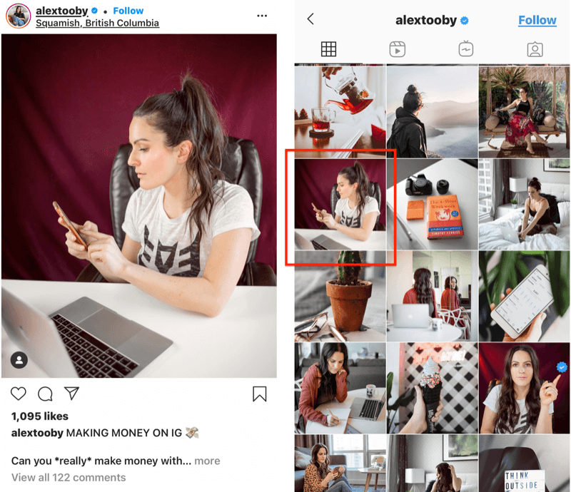 voorbeeld van een Instagram-bericht van @alextooby met een aangepaste bijsnijdpositie in de feed om betere bijsnijd- en afbeeldingslijnen mogelijk te maken
