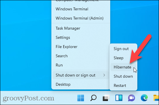Slaapstand-optie beschikbaar in het Windows + X-menu in Windows 11