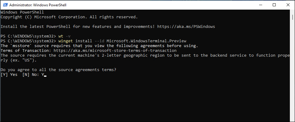 cmd de nieuwste versie van Windows Terminal ophalen