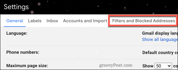 Menu Gmail-filters
