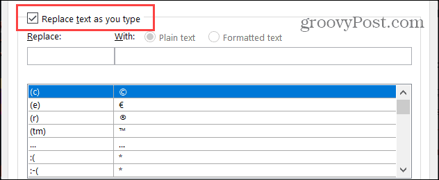 Vervang tekst terwijl u typt in Word in Windows