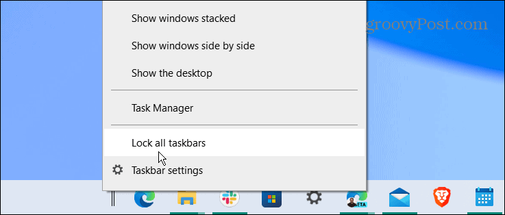 vergrendel alle taakbalken in het midden van Windows 10 taakbalk