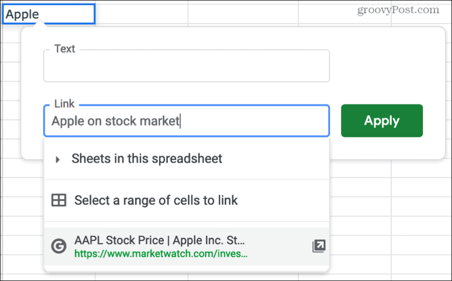 Zoek naar een link in Google Spreadsheets