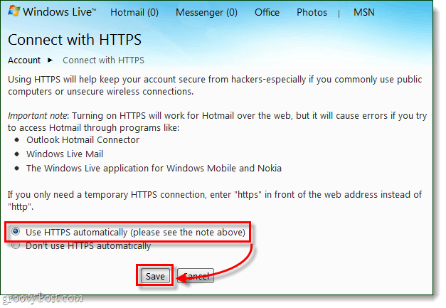 Altijd veilig verbinding maken met Windows Live en Hotmail via HTTPS