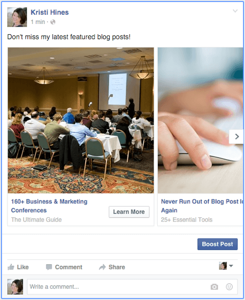 Facebook-carrouseladvertentie als een paginapost