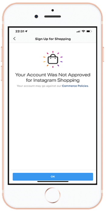 Je account is niet goedgekeurd voor Instagram Shopping-bericht