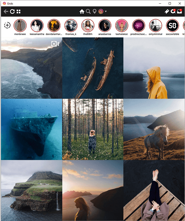 Grids weerspiegelt de Instagram-ervaring van je telefoon en biedt de mogelijkheid om Verhalen op je bureaublad te zien.
