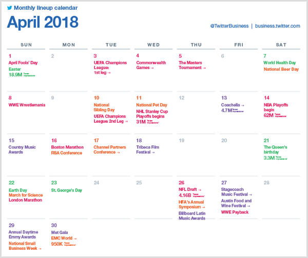 Twitter maandelijkse line-up kalender