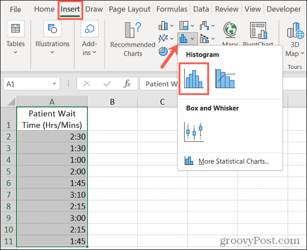 Een histogram invoegen in Excel