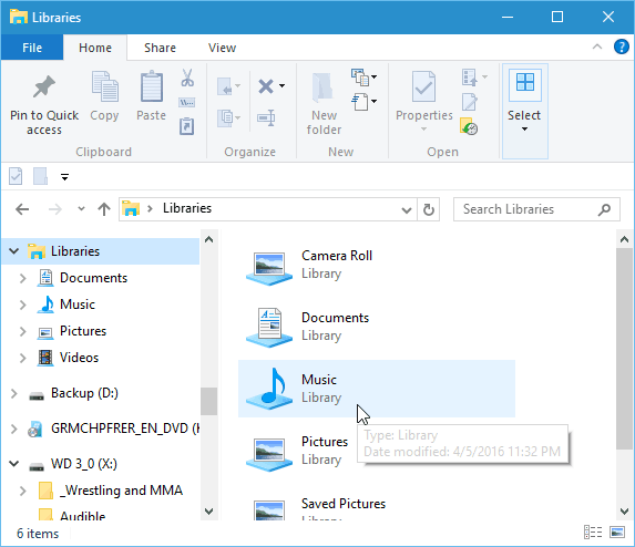 Windows 10 Tip: laat bibliotheken verschijnen in Verkenner