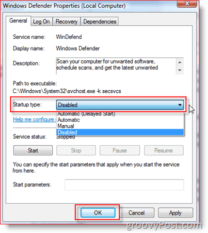 Schakel Windows Defender Service uit in Windows Server 2008 of Vista:: groovyPost.com