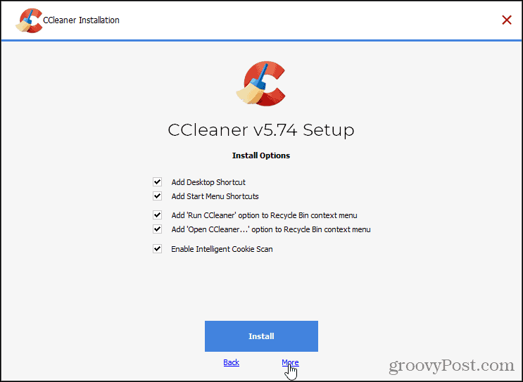 Klik op Meer over CCleaner-installatie