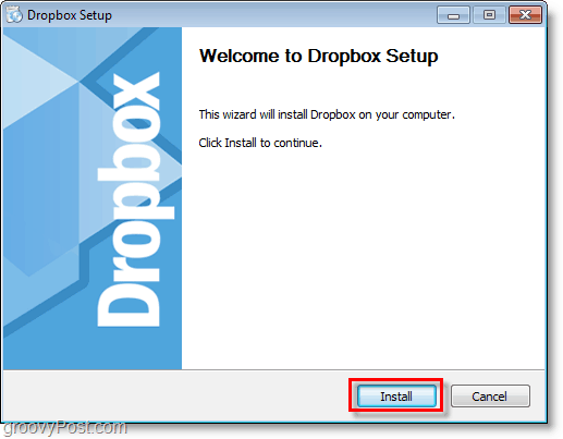 Screenshot van Dropbox - start de installatie / installatie van dropbox