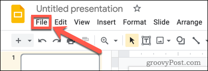 Het Google Presentaties Bestand-menu openen