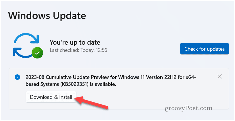 Installeer de Windows-updateknop