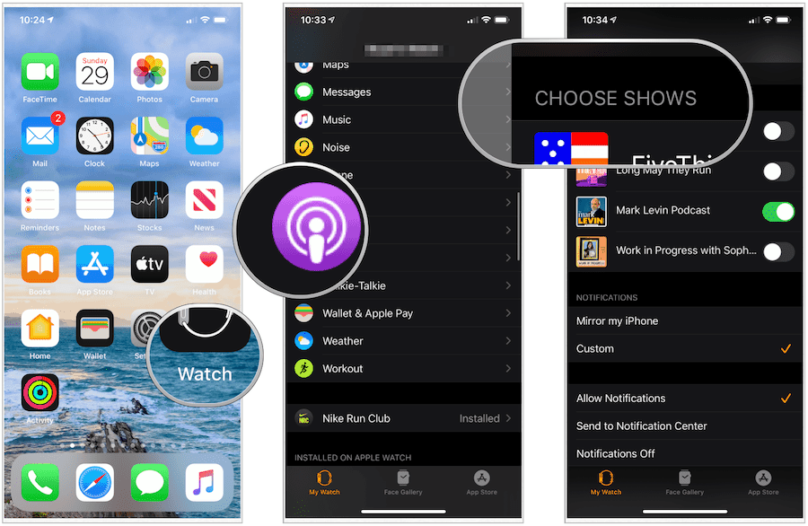 kies podcasts op Apple Watch