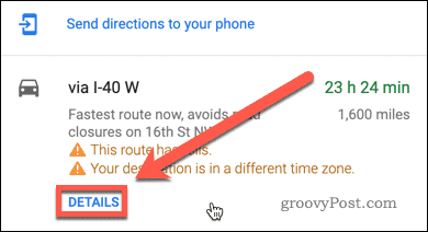Google Maps routebeschrijving details knop