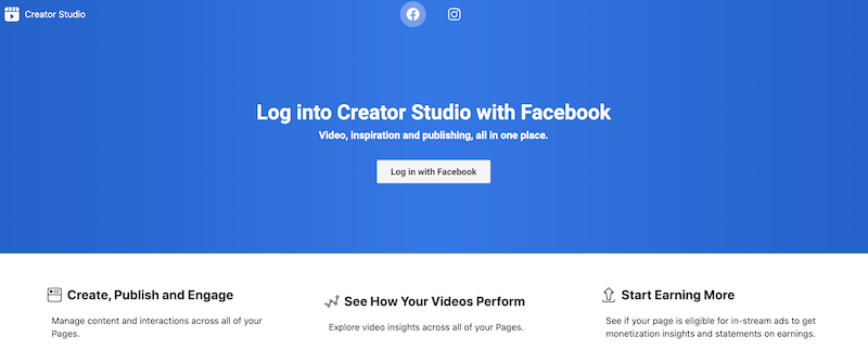 Inlogpagina van Facebook Creator Studio