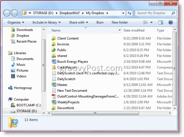 Windows 7 Windows Explorer Dropbox-map