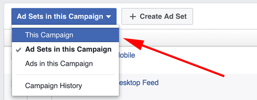 facebook ads manager campagne selecteren