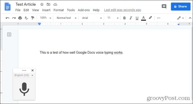 Google Docs-spraakgestuurd typen inschakelen