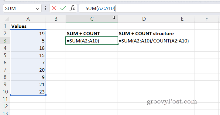 Gemiddelden berekenen met SUMCOUNT in Excel