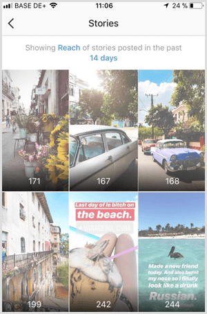 Bekijk Instagramverhalen Bereikgegevens in Instagram Analytics.