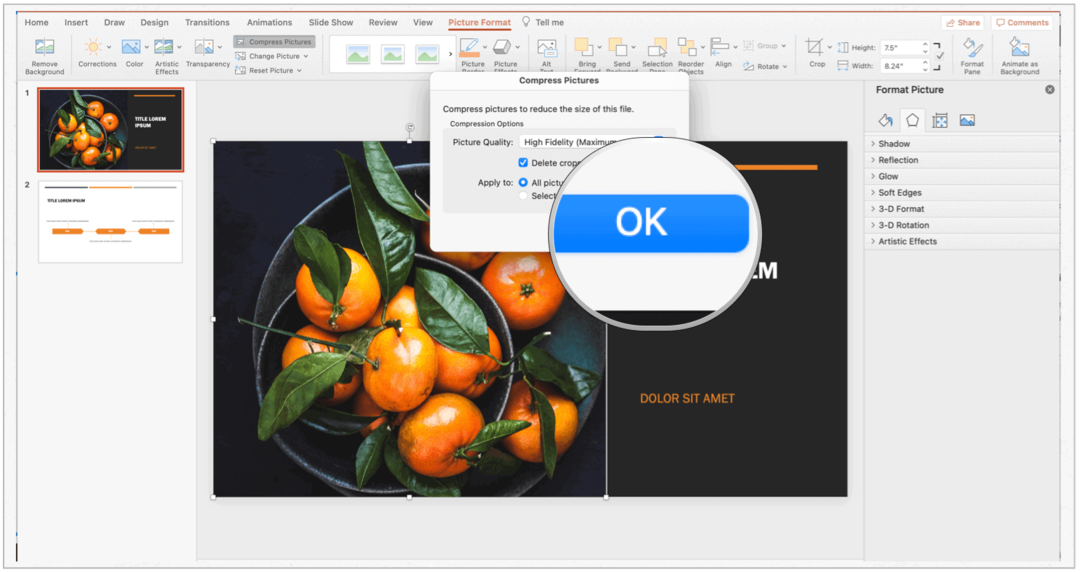 PowerPoint Mac comprimeert selectie
